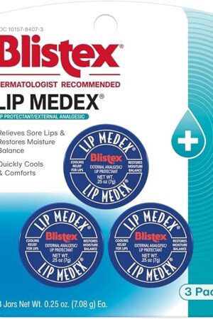 Blistex Lip Medex, 025 Ounce, 3 Count, Medicated Relief with Immediate Cooling, Soothes and Protects, Advanced Hydration, Restores Healthy Moisture Balance to Lips, 1 Pack