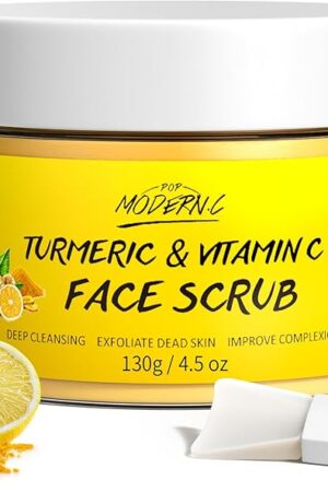 Vitamin C and Turmeric Face Scrub Cream Organics Microdermabrasion Facial Scrub Exfoliating Clears Blackheads Improve Dark Spot Acne with Strawberry Extract Exfoliator 130g/45oz