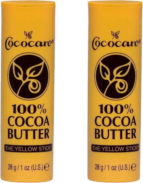 Cococare 100% Cocoa Butter Stick - All-Natural Cocoa Butter Emollient for Ultimate Skin Hydration & Protection - The Yellow Stick - (2 Pack)