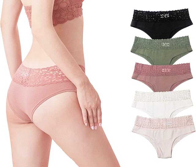 Women Soft Stretch Sexy Hipster Bikini Panties Underwear with Lace