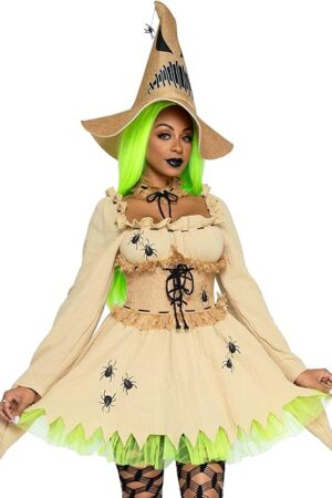 Women's 3 Pc Bugged Out Baddie Costume with Dress, Choker, Hat
