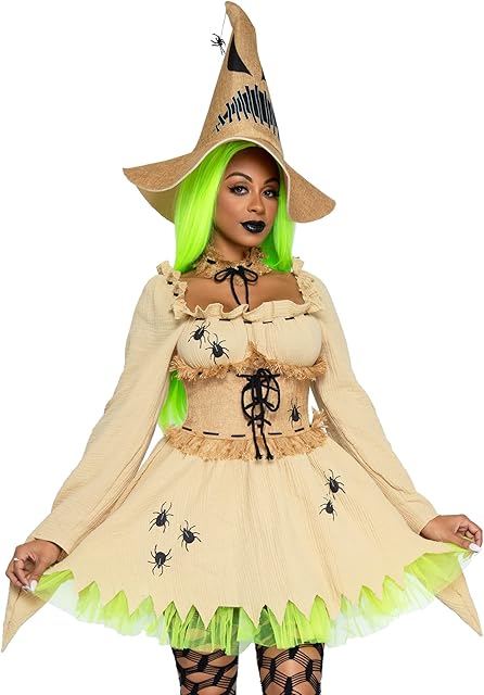 Women's 3 Pc Bugged Out Baddie Costume with Dress, Choker, Hat
