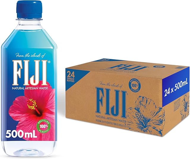 FIJI Natural Artesian Bottled Water 500mL / 169 Fl Ounce (Pack of 24) - 100% Natural Electrolytes