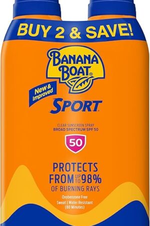 Banana Boat Sport Ultra SPF 50 Sunscreen Spray | Banana Boat Sunscreen Spray SPF 50, Water Resistant, Oxybenzone-Free, Sunblock, 6oz each Twin Pack