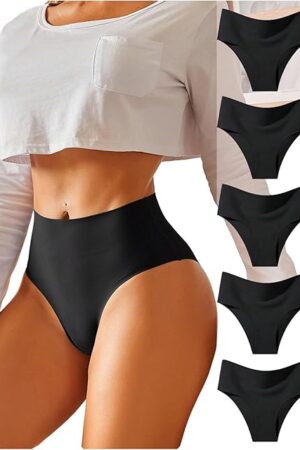 Women's 5-Pack Seamless Sexy No Show Underwear High Rise Moisture Wicking Breathable Briefs Panties for Women
