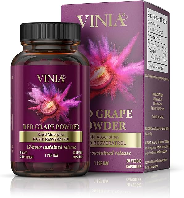 VINIA 12-Hour Long-Lasting piceid resveratrol Supplement Nitric Oxide Supplement Supports Heart Health, Blood Flow, Boost Oxygen Superfood Powder, Keto Friendly Vegan & Non-GMO 30 Day Supply