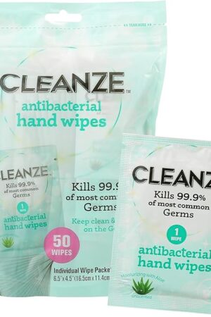 Antibacterial Hand Sanitizing Individual Hand Wipe Packets, 50 Unscented Disinfecting Hand Sanitizer Wipes with Aloe for Travel, Kills 999% of Germs
