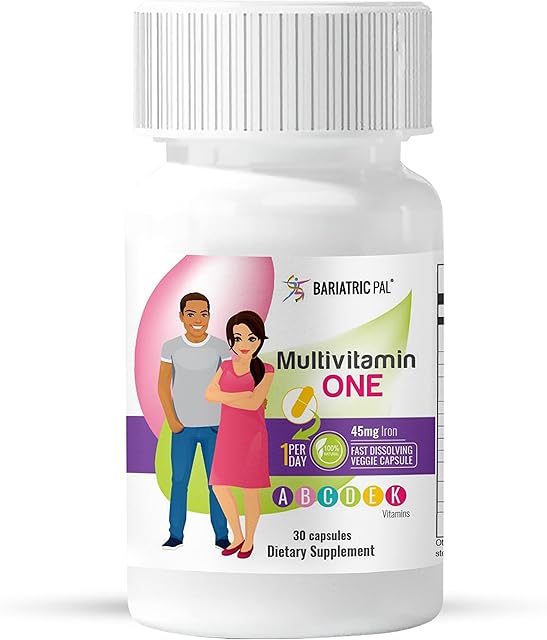 BariatricPal Multivitamin ONE 1 per Day! Bariatric Multivitamin Capsule with 45mg Iron (30 Count)