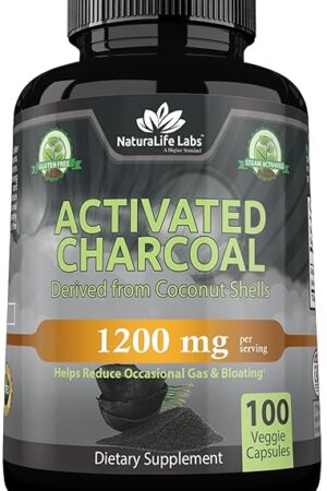 Activated Charcoal Capsules - 1,200 mg Highly Absorbent Helps Alleviate Gas & Bloating Promotes Natural detoxification Derived from Coconut Shells - per Serving - 100 Vegan Capsules