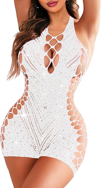 Womens Lingeries Fishnet Lingerie for Women Sexy Outfit Fishnet Bodysuit Sparkle Rhinestone Cut Out Romper