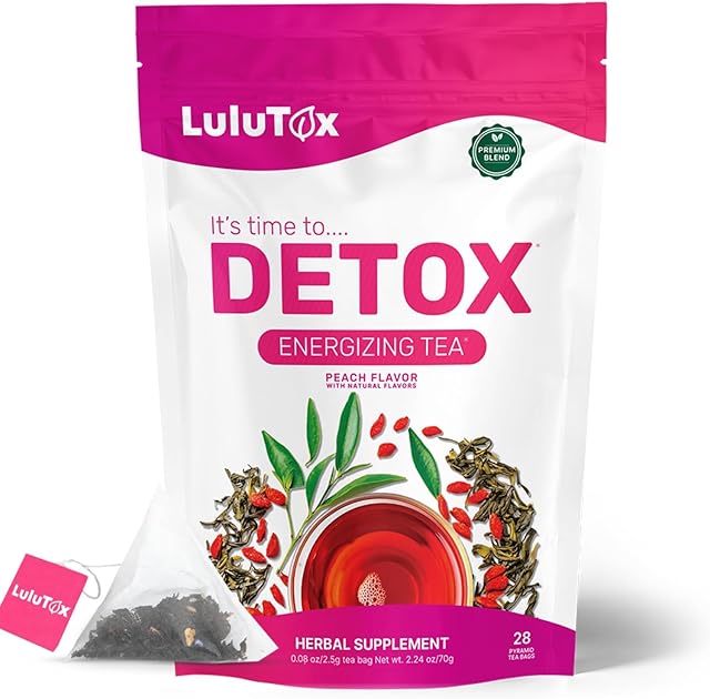 Detox Tea - Slimming Tea with Dandelion and Ginseng to Support Goals for Detox Cleanse, Flat Belly, Bloating, Healthy Weight and Digestive Health - Women & Men - Peach Flavor (28 Servings)