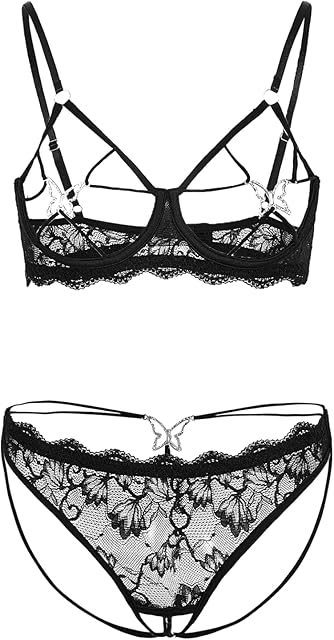 Women's 2 Piece Lace Deep V Hollow Out Bra Set Sexy Lingerie