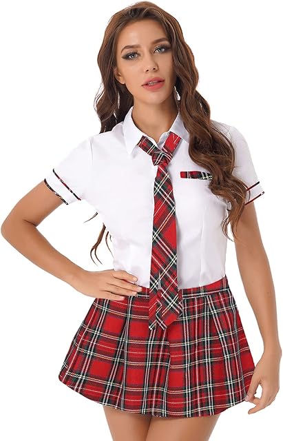 Women School Girl Costumes Sexy Lingerie Set Student Cosplay Uniform Short Sleeve Button-Down Shirt Tie Miniskirt