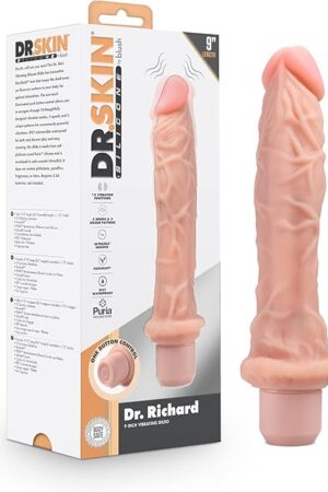 Blush Novelties - Dr Skin 9 Inch Silicone Vibrating Dildo with FlexiShaft - 10 Powerful Vibration Modes for Women - IPX7 Waterproof - Ultrasilk Satin Smooth Veiny G-Spot Vibrator - Adult Sex Toy