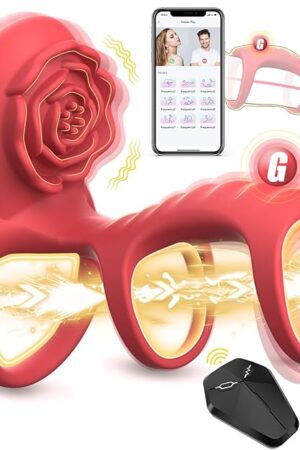 Vibrating Cock Ring Rose Adult Sex Toys with Clitoral G Spot Stimulation, Pleasure Penis Ring Vibrator Couple Sex Toys for Men Women Erection, Remote Control 9 Vibrations Female Male