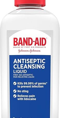 Band-Aid Brand Antiseptic Cleansing Liquid, First Aid Antiseptic Wash Relieves Pain & Kills Germs, with Benzalkonium Cl Wound Antiseptic & Lidocaine HCl Topical Analgesic, 6 fl oz