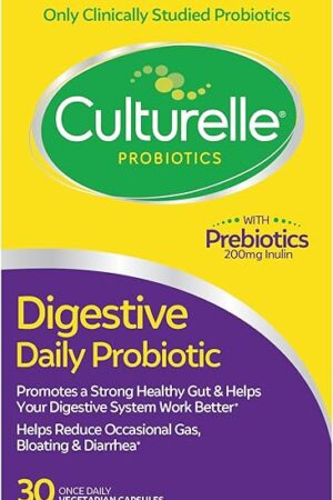 Culturelle Daily Probiotic Capsules For Men & Women, Most Clinically Studied Probiotic Strain, Digestive & Gut Health, Supports Occasional Diarrhea, Gas & Bloating, 1 Month Supply, 30 CT