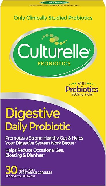 Culturelle Daily Probiotic Capsules For Men & Women, Most Clinically Studied Probiotic Strain, Digestive & Gut Health, Supports Occasional Diarrhea, Gas & Bloating, 1 Month Supply, 30 CT