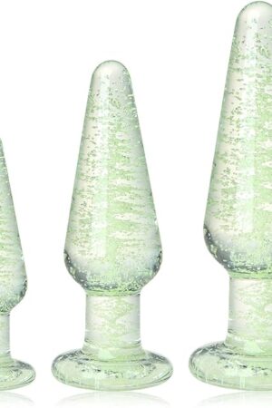 FST Glass Anal Plug Set Glow in The Dark 3 Piece Crystal Butt Plug Training Kit Sex Toys for Adult Men Women Couples