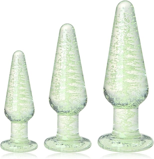 FST Glass Anal Plug Set Glow in The Dark 3 Piece Crystal Butt Plug Training Kit Sex Toys for Adult Men Women Couples