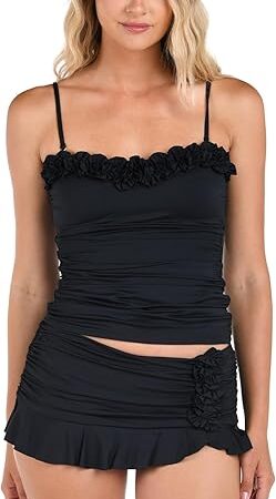 Women's Island Goddess Ruffled Bandeau Tankini Swimsuit Top