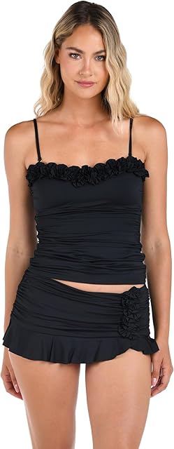 Women's Island Goddess Ruffled Bandeau Tankini Swimsuit Top
