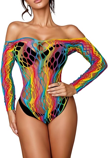Women's Sexy Fishnet Lingerie See Through Teddy Bodysuit Colorful Beach Swimsuit Bikini Cover Up Elastic Bodystockings