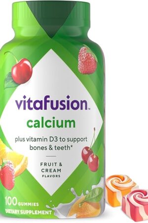 vitafusion Chewable Calcium Gummy Vitamins for Bone and Teeth Support, Calcium Gummies, Fruit and Cream Flavor, 100 Count, 50 Day Supply