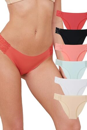 6 pack Seamless Underwear for Women Sexy No Show Bikini Panties Lace Ladies low waist Invisible Cheeky