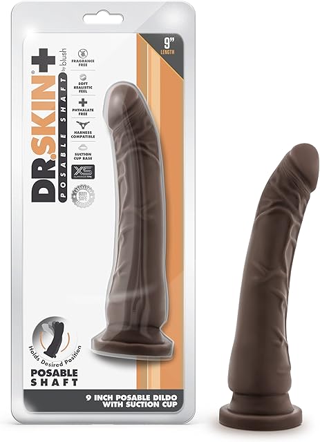 Blush Novelties Dr. Skin Plus Realistic Triple Density Posable Dildo - 9 Inch Length 2 Inch Width - Sturdy Firm Suction Cup - Base for Hands Free Play and Harness Compatible - Sex Toy