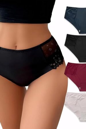 Womens Underwear Sexy Lace Panties Low Rise Cheeky Ladies Stretch Full Briefs Soft Hipster Underpants 4 Pack