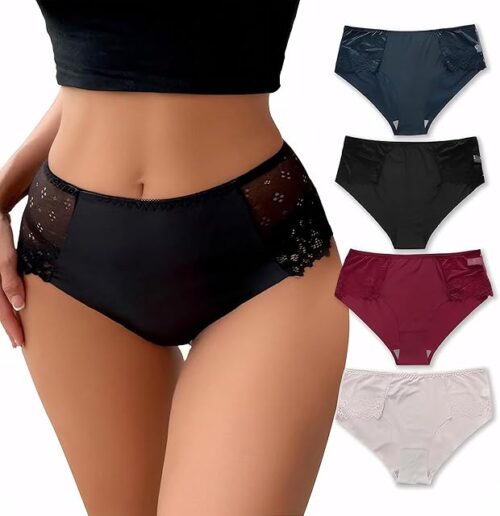 Womens Underwear Sexy Lace Panties Low Rise Cheeky Ladies Stretch Full Briefs Soft Hipster Underpants 4 Pack