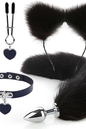 4PCS/Set Anal Sex Toys Butt Plugs Set, Sex Fox Tail Anal Plug Sex Toys for Women Man Beginners Adult Couples, Black