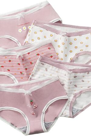 Women's Panties Anime Print Underwear Breathable Cotton Brief Sexy Cosplay Lingerie 5-Pack