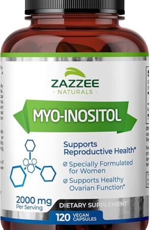 Zazzee Myo-Inositol Capsules, 2000 mg per Serving, 120 Vegan Capsules, Ideal Dosage for 40:1 Ratio, 100% Vegetarian, Hormone Balance & Healthy Ovarian Function Support, All-Natural and Non-GMO
