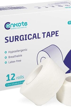 Conkote Soft Paper Surgical Tape 1" x 10 Yards, Gentle Adhesion and Hypoallergenic, 12 Rolls