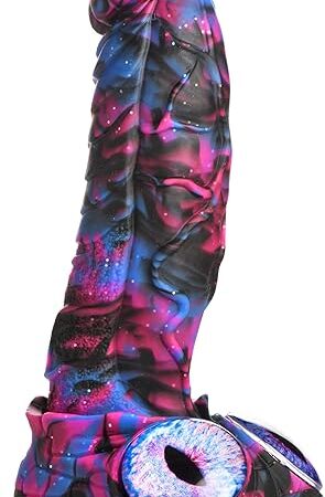 Alienoid Silicone Dildo for Beginners, Men, Women, & Couples. Fantasy Dildo and Suction Cup Base. Harness Compatible, Premium Silicone. 1 Piece, Purple & Black.