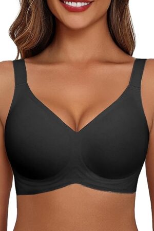 Bras for Women Seamless Bra Full Coverage T Shirt Bralettes V Neck Wireless Bra Comfortable Brassiere