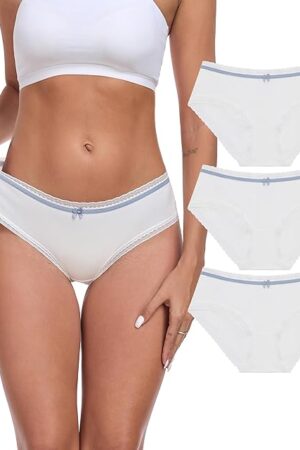 Womens Underwear Cotton Hipster Panties for Women Lace Trim Bikini Panties Pack Soft & Cute Breathable Briefs Undies