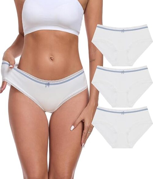 Womens Underwear Cotton Hipster Panties for Women Lace Trim Bikini Panties Pack Soft & Cute Breathable Briefs Undies