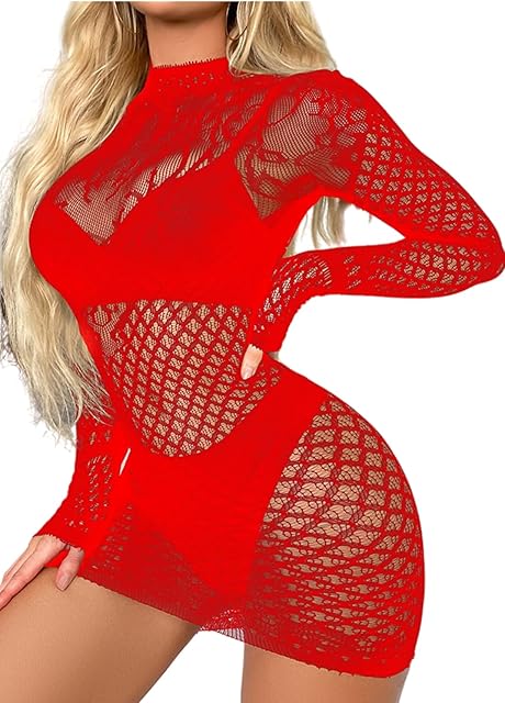 Women Sexy Lingerie Babydoll Sheer Teddy Backless Chemise Mini Dress Long Sleeve Clubwear Nightwear