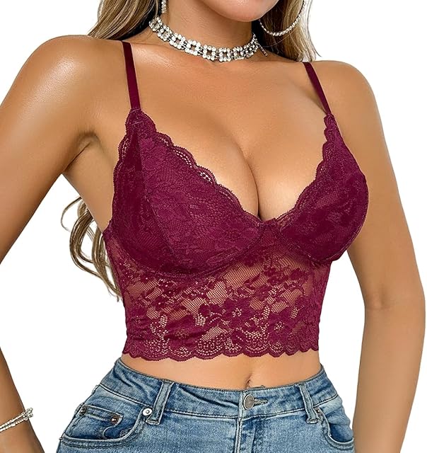 Lace Cami for Women,Sexy Bralette Crop Top V Neck Bustier Top Adjustable Spaghetti Strap Going Out Lingerie Outfits