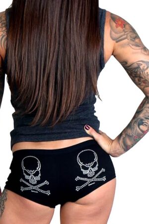 Black Stud Skull and Crossbones Ladies Boy Shorts