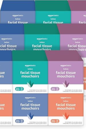 Amazon Basics Facial Tissue with Lotion, 2-Ply, 1350 Count (18 Packs of 75), (Packaging May Vary)
