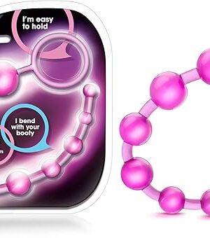 Blush Basic Beads - 12 Inch Non Porous Body Safe Anal Beads - Smooth and Seamless - Graduated Beads Up to 1" Maximum Width - Beginners Anal Play Sex Toys for Women Couples - Clear Pink