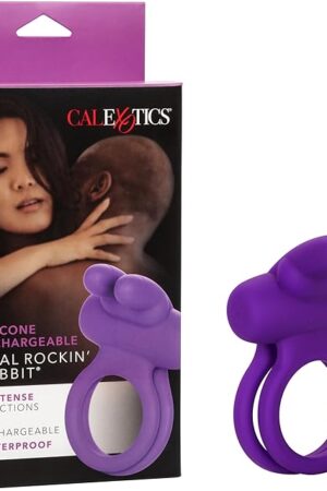 CalExotics Silicone Rechargeable Dual Rockin Rabbit Enhancer, Vibrating Cock Ring for Couple Adult Sex Toy Purple SE-1843-20-3