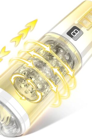 Automatic Penis Pump Male Sex Toy with 9 Thrusting & Rotating Modes, 3D Realistic Textured Pocket Pussy Male Stroker for Men (Yellow)
