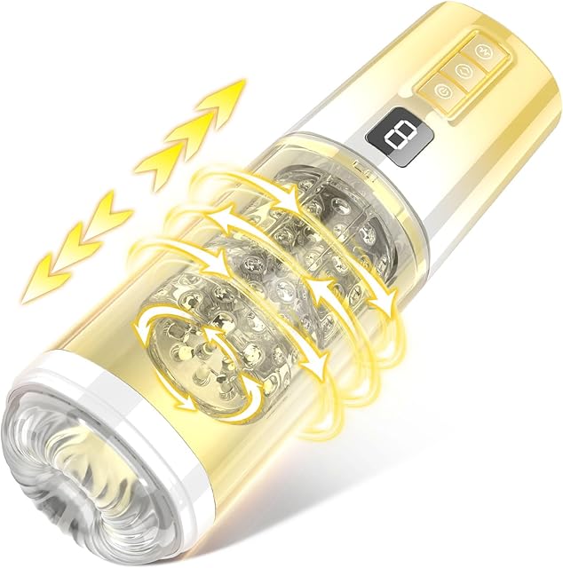 Automatic Penis Pump Male Sex Toy with 9 Thrusting & Rotating Modes, 3D Realistic Textured Pocket Pussy Male Stroker for Men (Yellow)