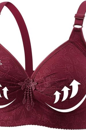 Flower Rhinestone Bras for Women No Underwire Plus Size Full Coverage Pleated Push up Bra Sexy Comfy Everyday Bras