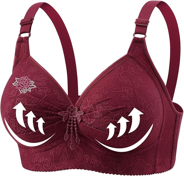 Flower Rhinestone Bras for Women No Underwire Plus Size Full Coverage Pleated Push up Bra Sexy Comfy Everyday Bras